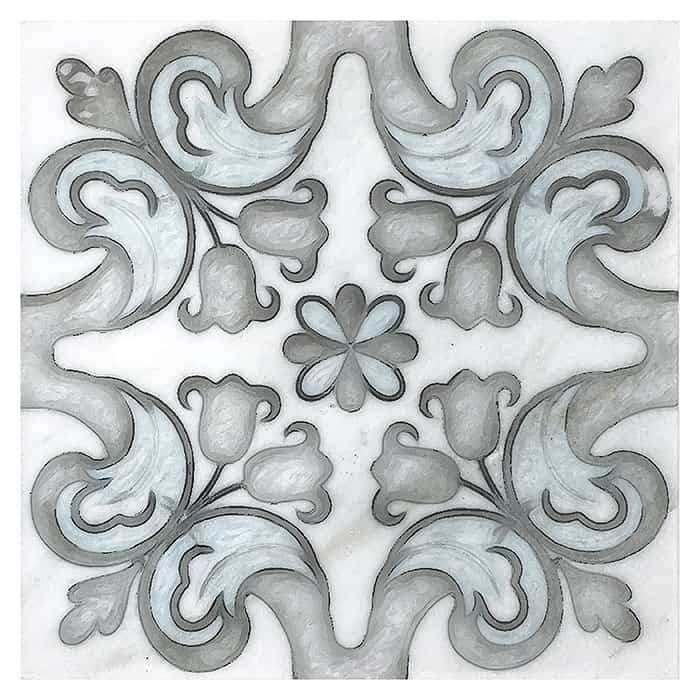 Marbella Frost field tile, top-down product view, 12"×12"×3/8" size. Premium dolomite for floors and walls.