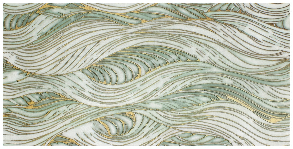 Meraki Blue Swell field tile, alternate product view, 12"×24"×3/8" size. Premium limestone for floors and walls.