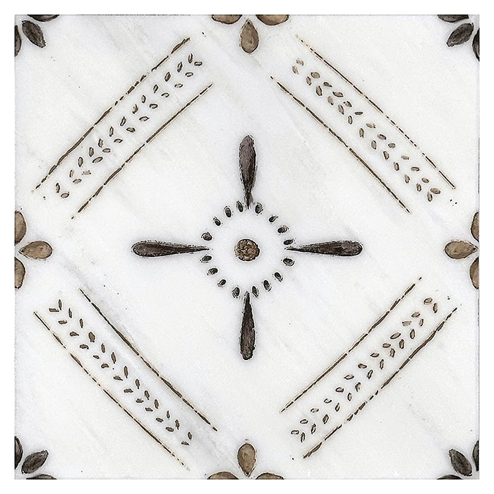Mila Hammertone field tile, top-down product view, 6"×6"×3/8" size. Premium marble for floors and walls.
