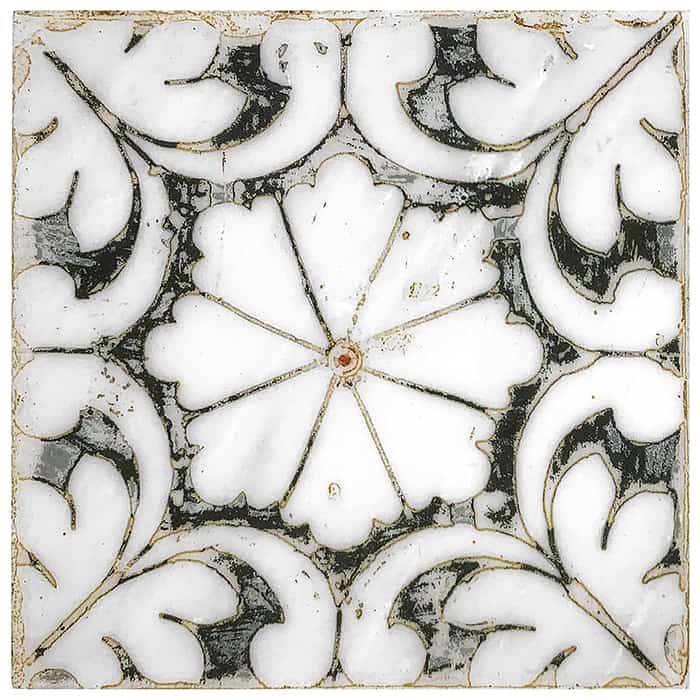 Oasis Black field tile, top-down product view, 6"×6"×3/8" size. Premium dolomite for floors and walls.