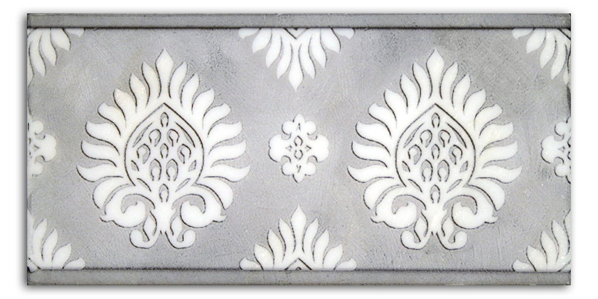 Paige Smoke marble field tile, top-down product view, 3"×6"×3/8" size. Premium marble for floors and walls.