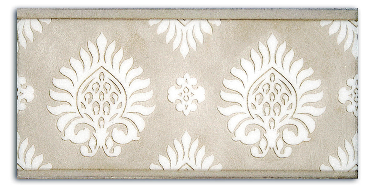 Paige Taupe marble field tile, top-down product view, 3"×6"×3/8" size. Premium marble for floors and walls.