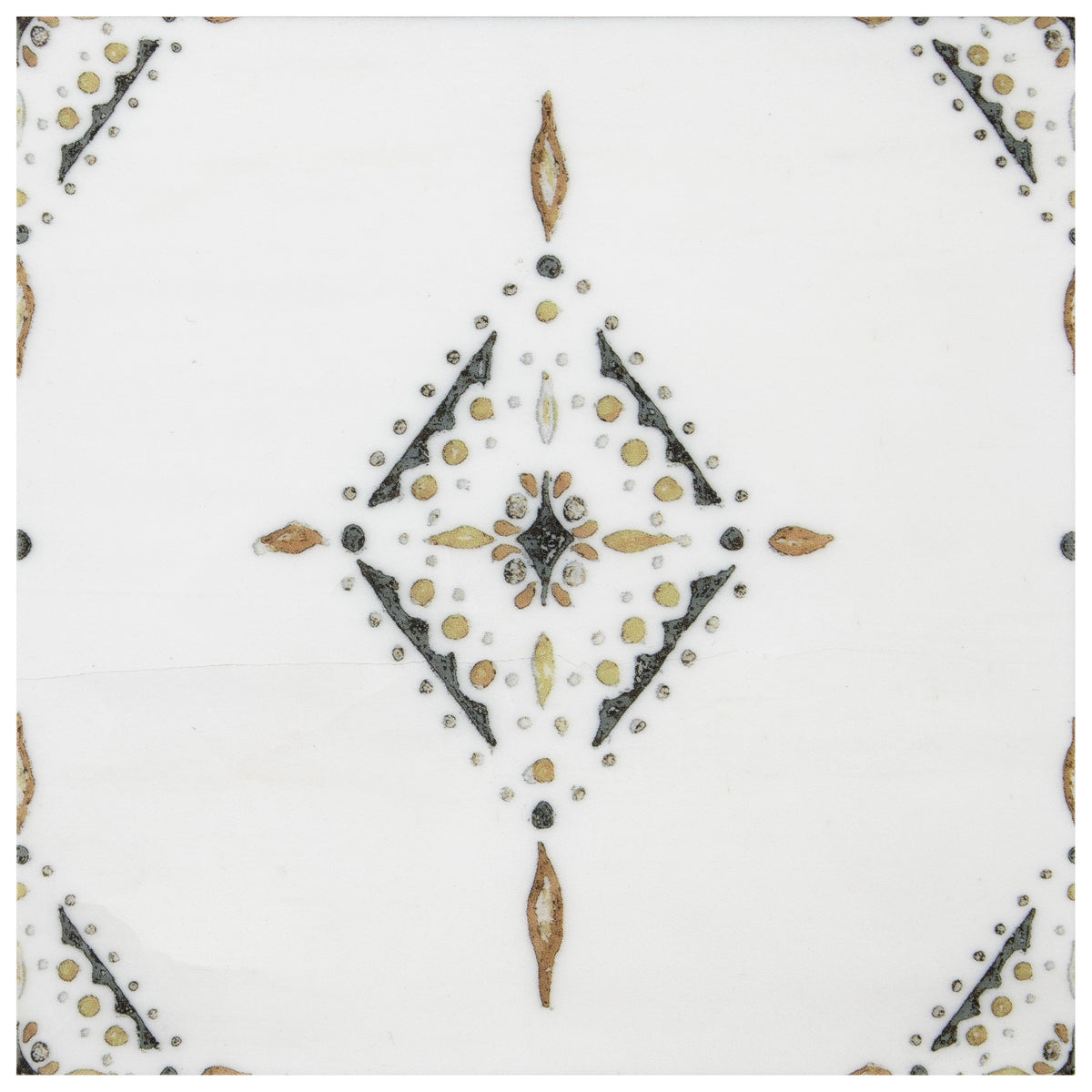 Pendant Black Copper field tile, top-down product view, 6"×6"×3/8" size. Premium dolomite for floors and walls.