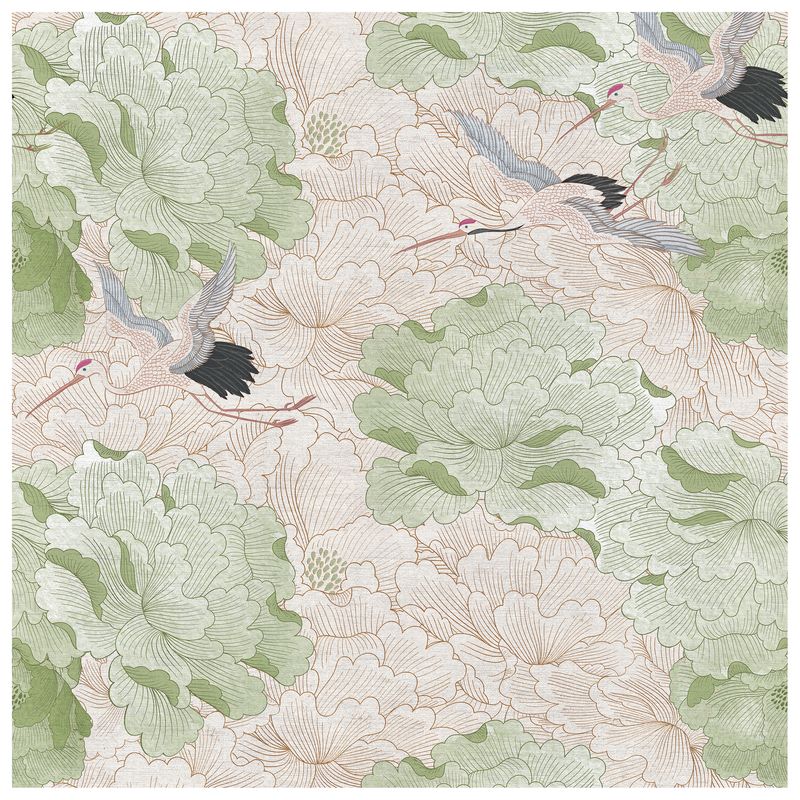 Peony Flight Jade Horizon wallcovering, top-down product view