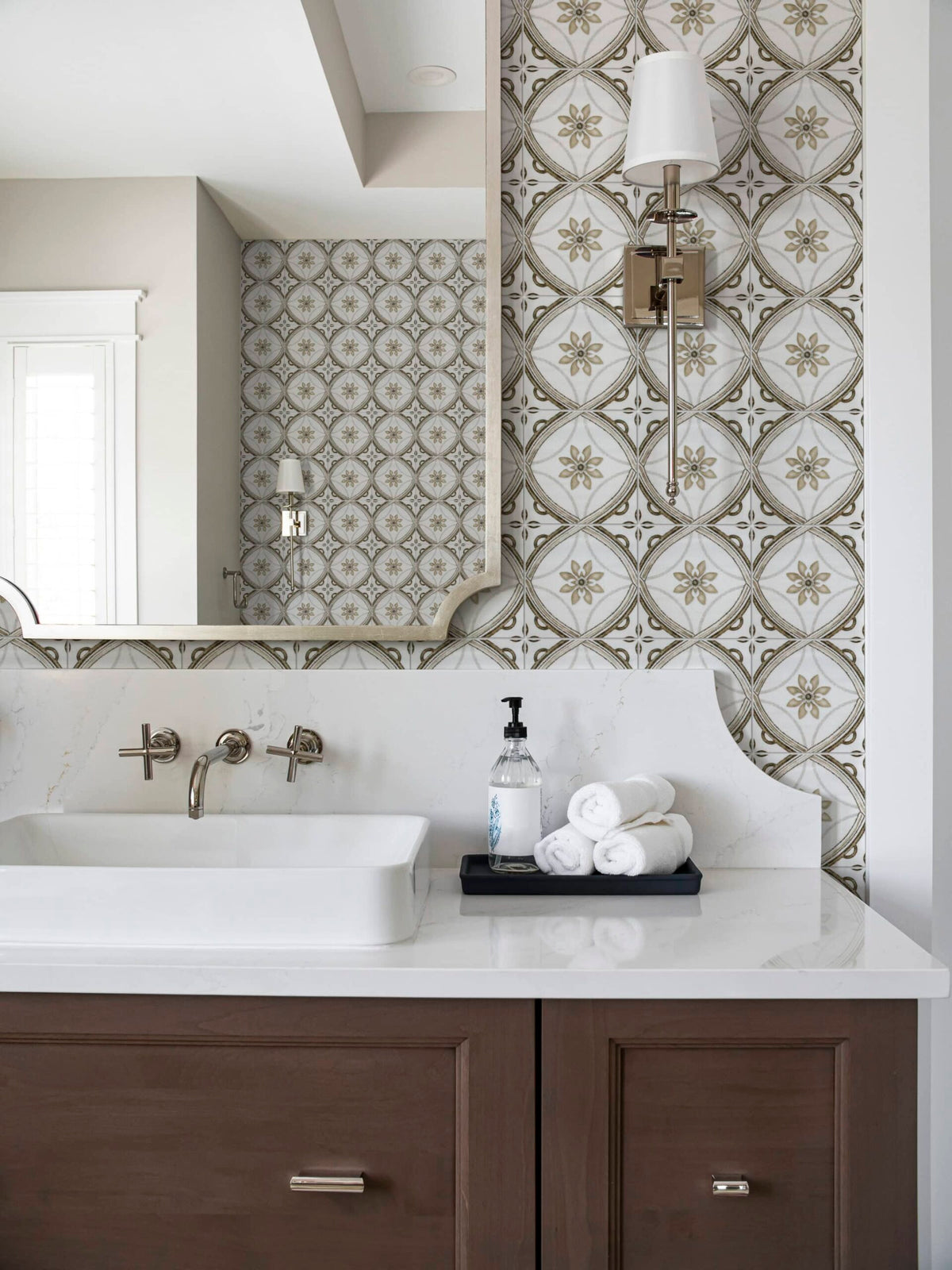 Stone Impressions Rhapsody honed dolomite tile in a room setting — available at Surface Group