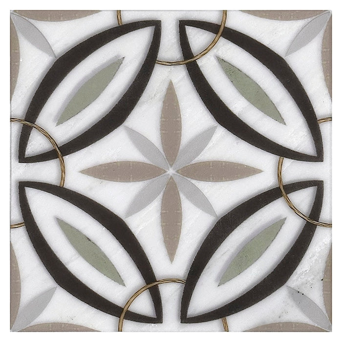 Windrose Earth field tile, top-down product view, 12"×12"×3/8" size. Premium marble for floors and walls.