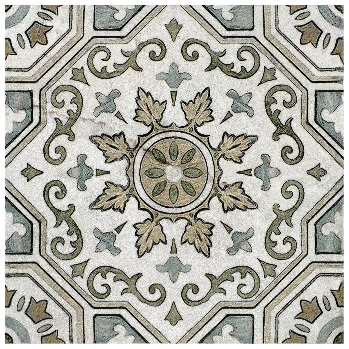Sanza Sesame field tile, top-down product view, 6"×6"×3/8" size. Premium limestone for floors and walls.