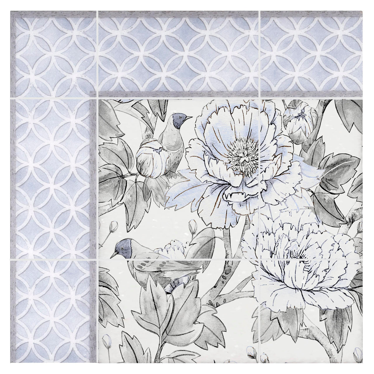 Spring Garden Sky Blue field tile, primary product image, 3"×3"×3/8" size. Premium travertine for floors and walls.