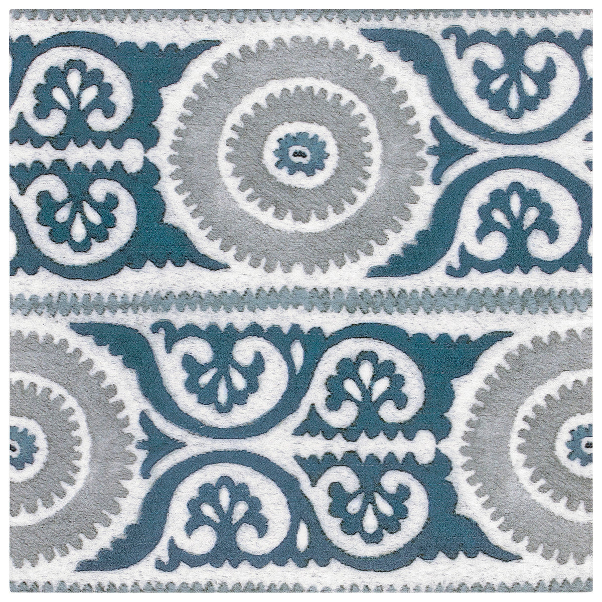 Suzani Blue Mist field tile, alternate product view, 6"×6"×3/8" size. Premium limestone for floors and walls.