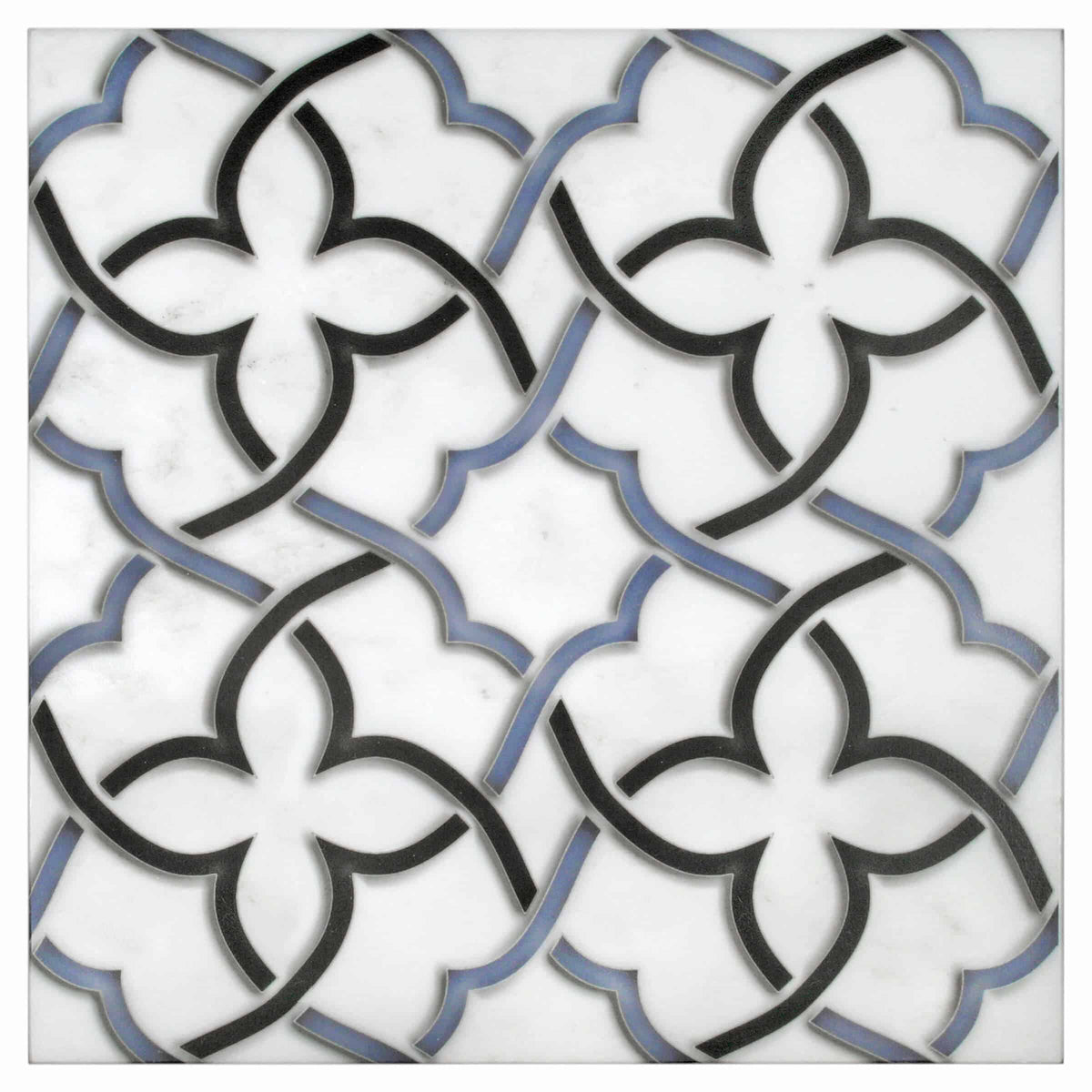 Talula Bluebell field tile, top-down product view, 12"×12"×3/8" size. Premium travertine for floors and walls.