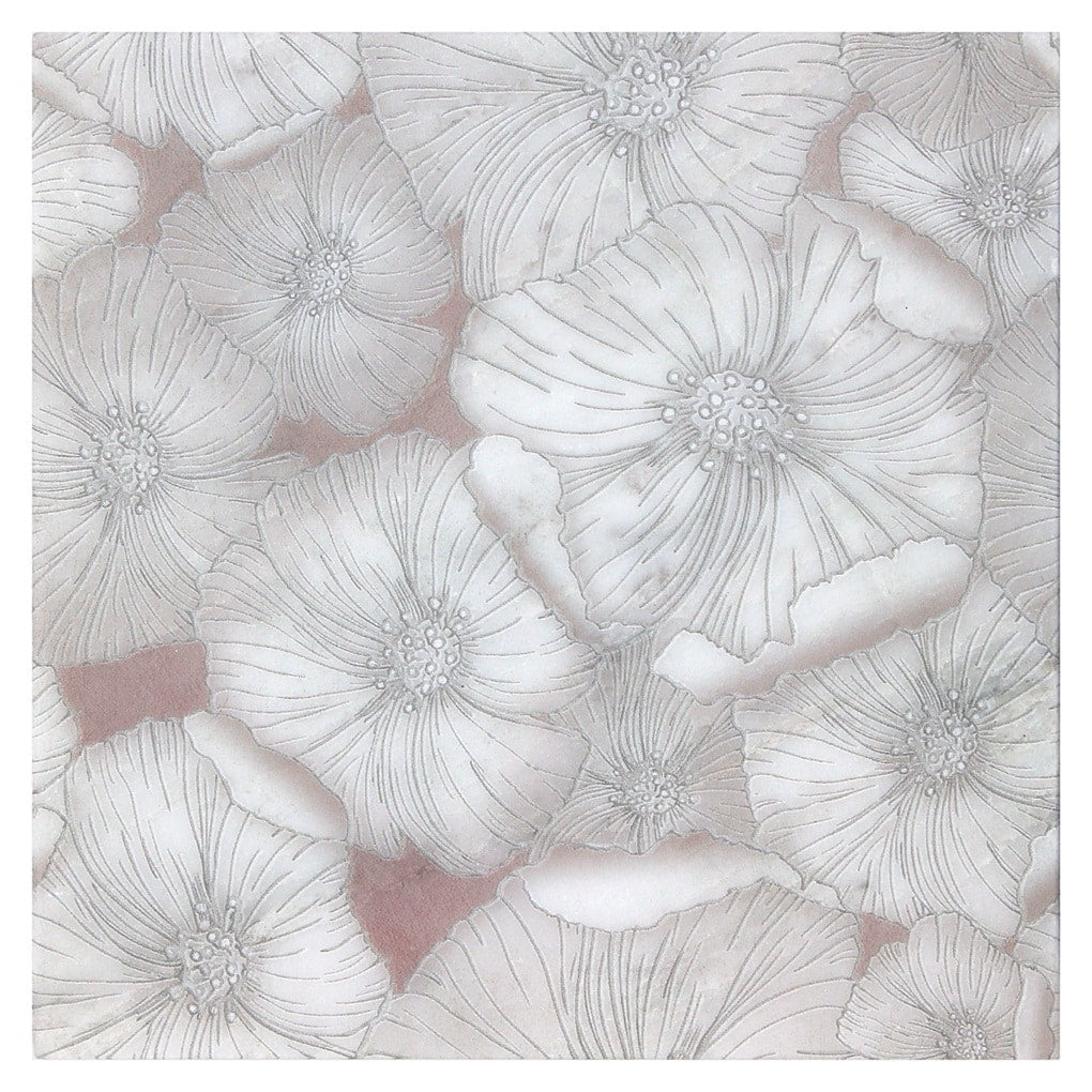 Tibetan Fields Blush field tile, top-down product view, 12"×12"×3/8" size. Premium travertine for floors and walls.