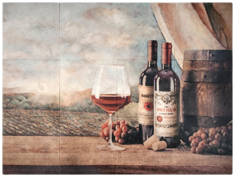 Vin Rouge field tile, top-down product view, 6"×6"×3/8" size. Premium travertine for floors and walls.