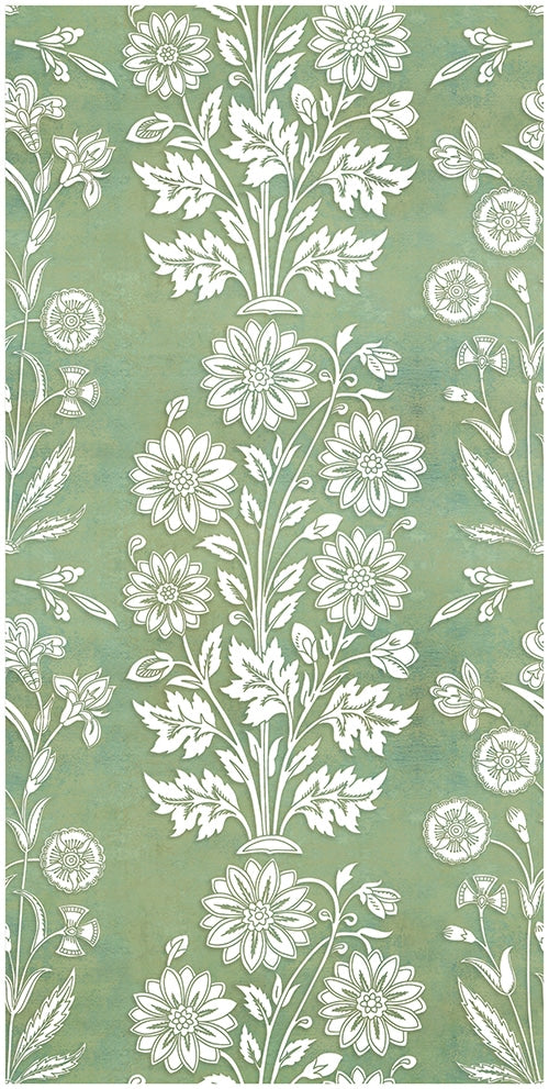 Vinterbloom Evermore Green field tile, top-down product view, 12"×24"×3/8" size. Premium limestone for floors and walls.