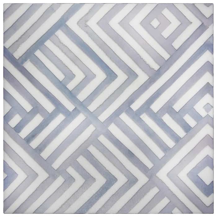 Waterways Blue field tile, top-down product view, 12"×12"×3/8" size. Premium marble for floors and walls.