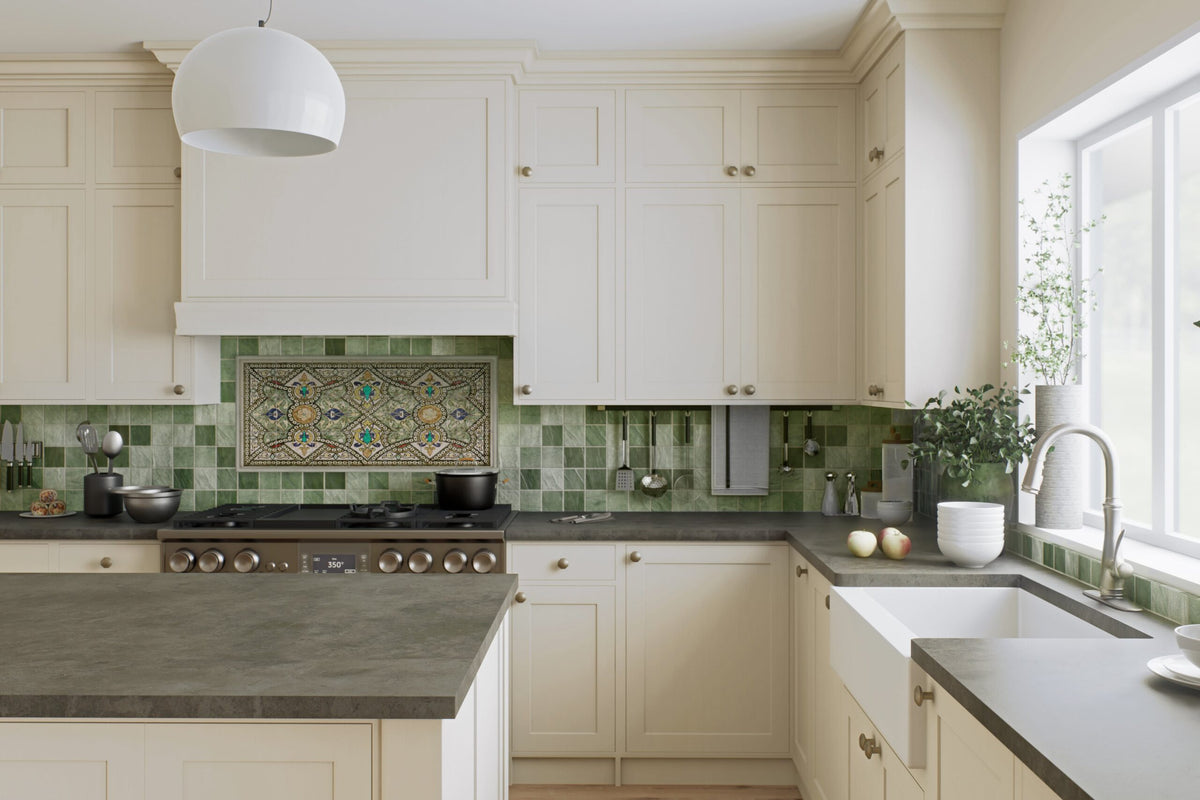 Zellii Original field tile, lifestyle installation view, 3"×3"×3/8" size. Premium travertine for floors and walls.