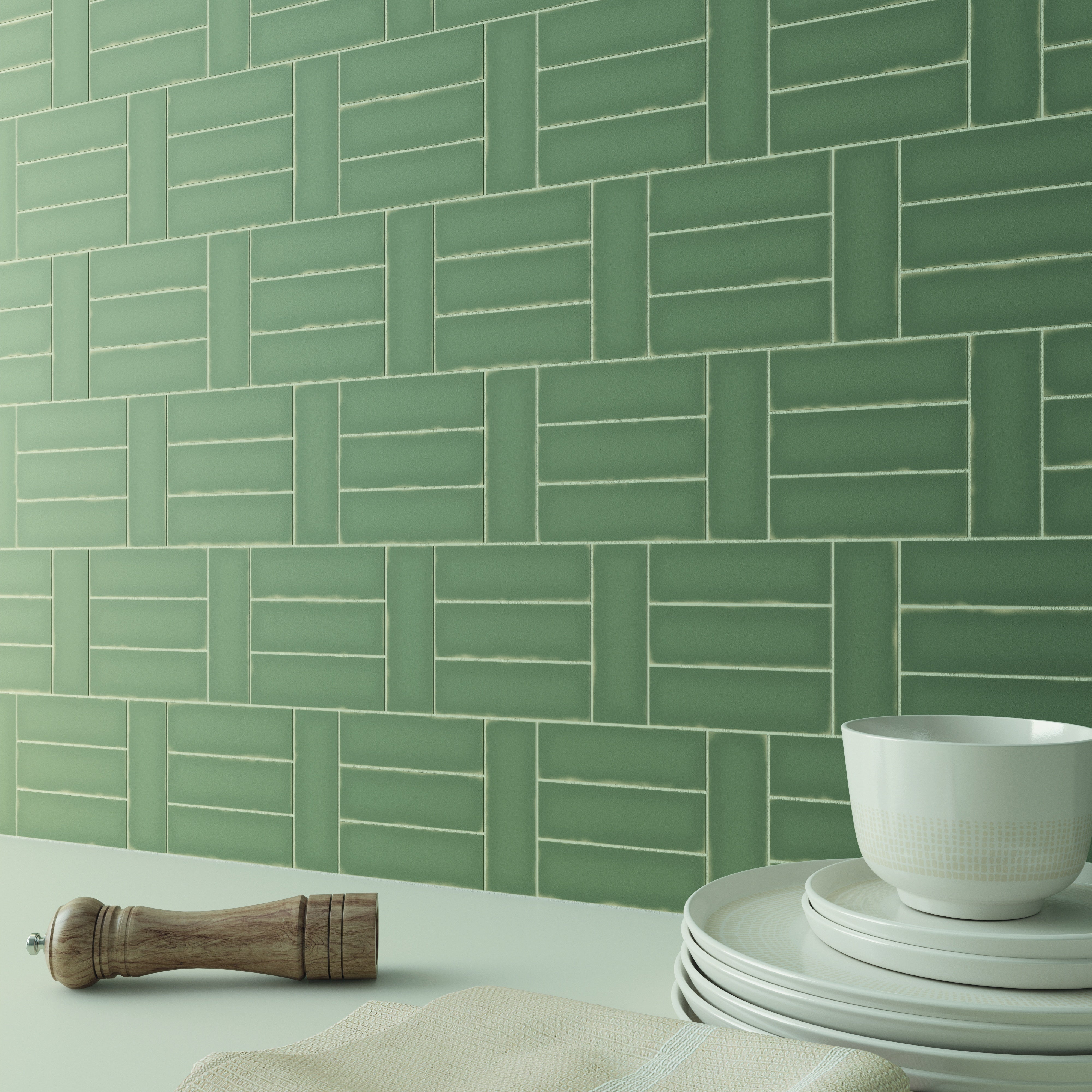 CHALK: Cactus Rectangle Field Tile (1.6"x5"x8-mm | matte)