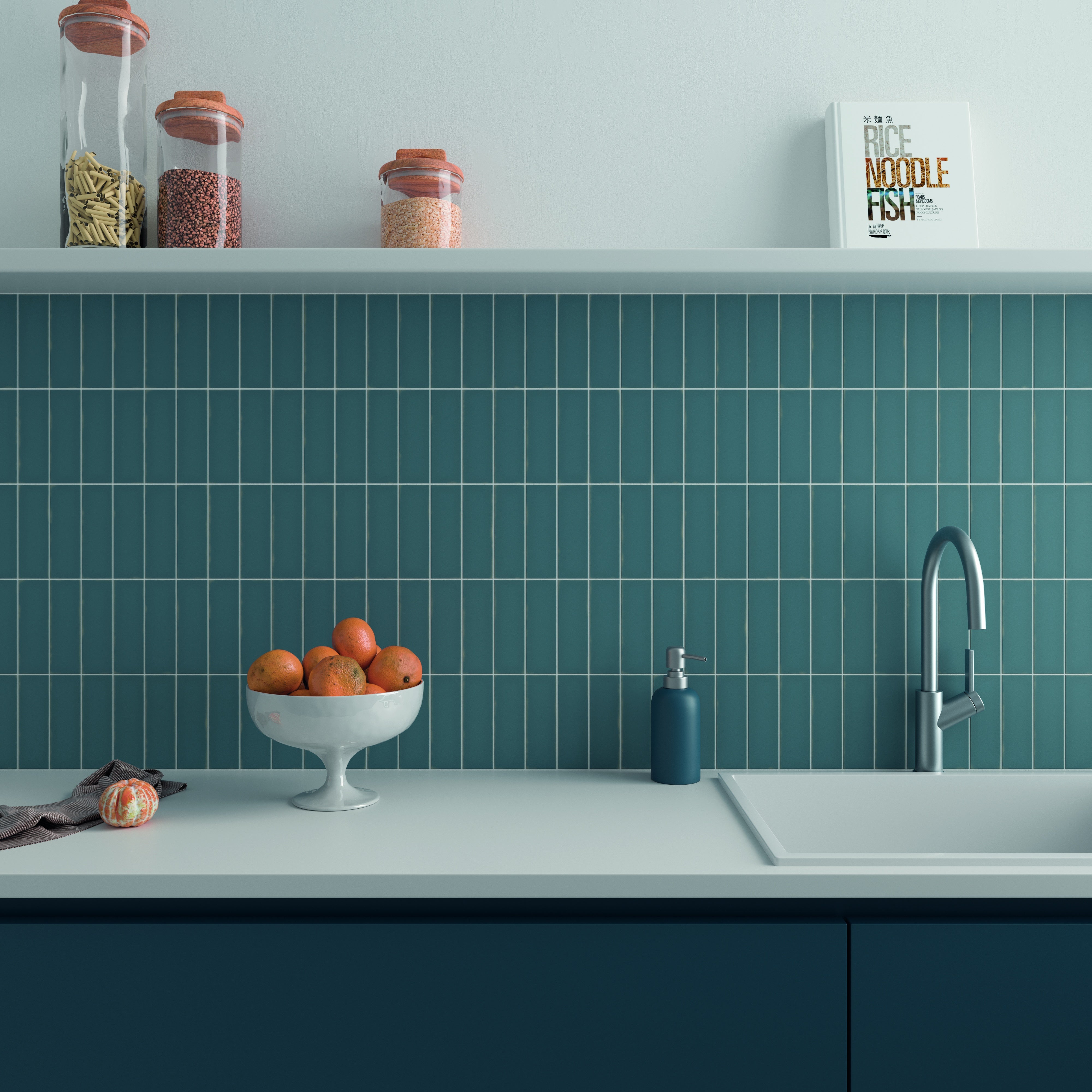CHALK: Steel Blue Rectangle Field Tile (1.6"x5"x8-mm | matte)