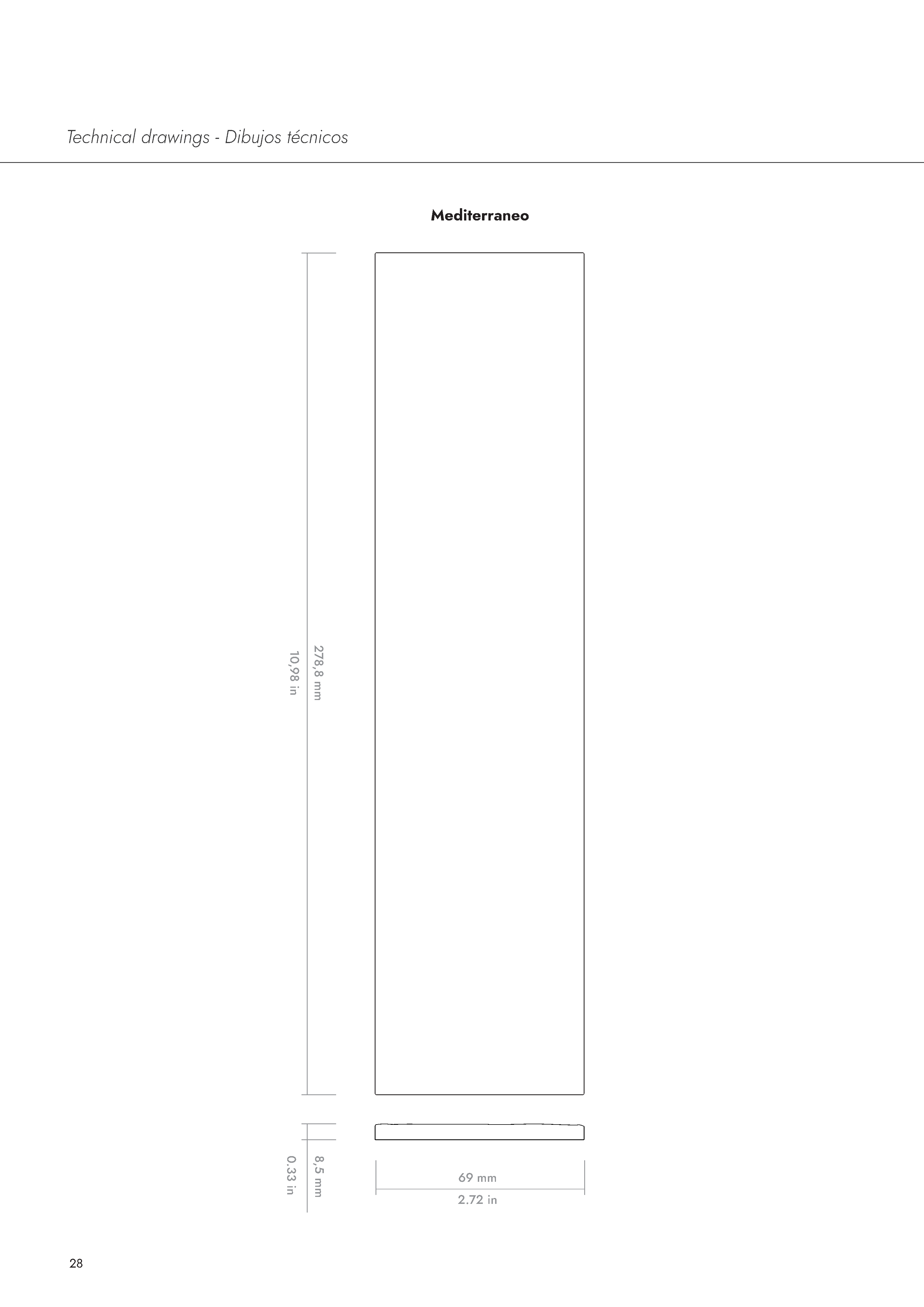 MEDITERRANEO: Isla Rectangle Field Tile (2.5"x11"x8.5-mm | glossy)