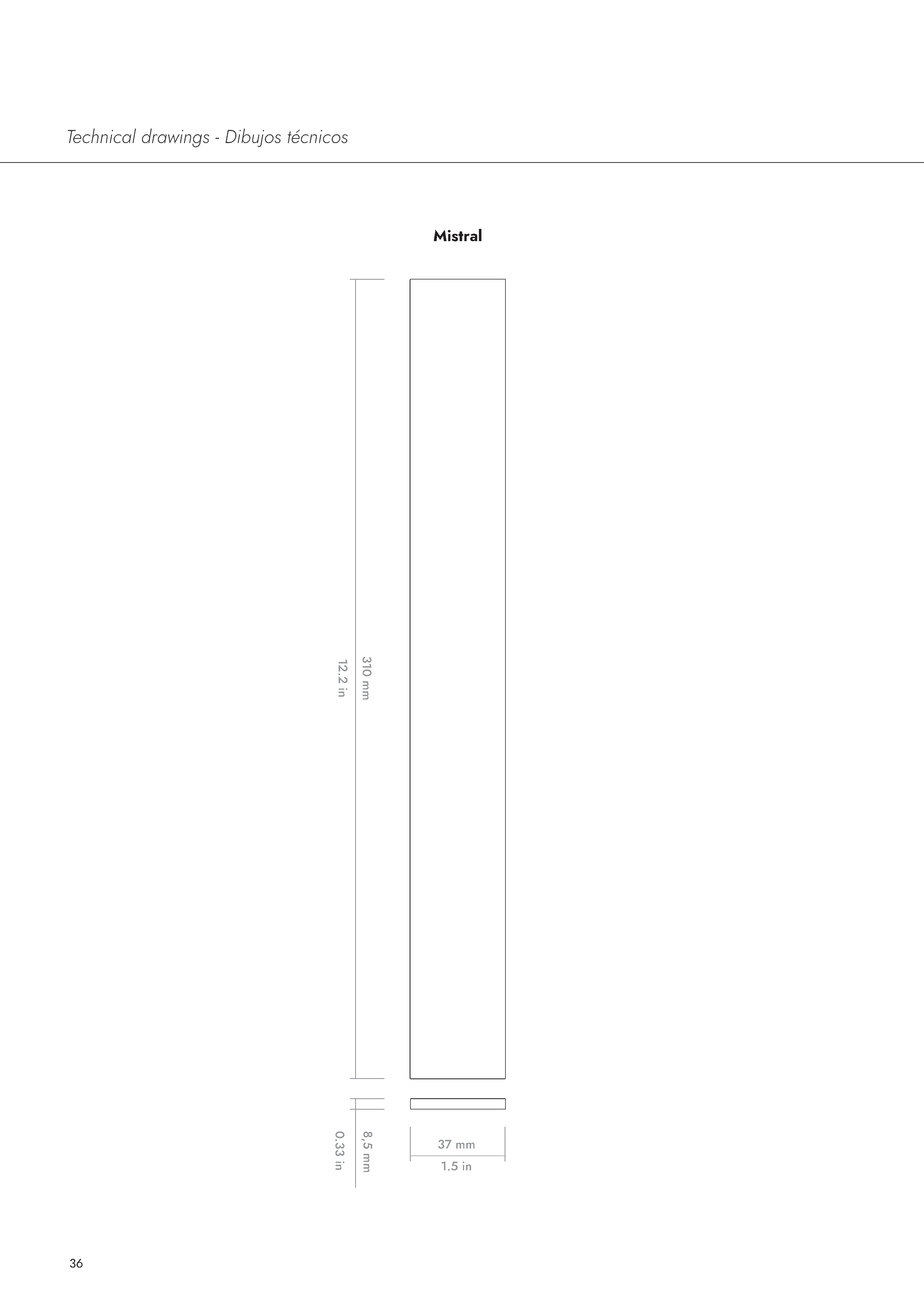 MISTRAL: White Rectangle Field Tile (1.5"x12.2"x8.5-mm | glossy)