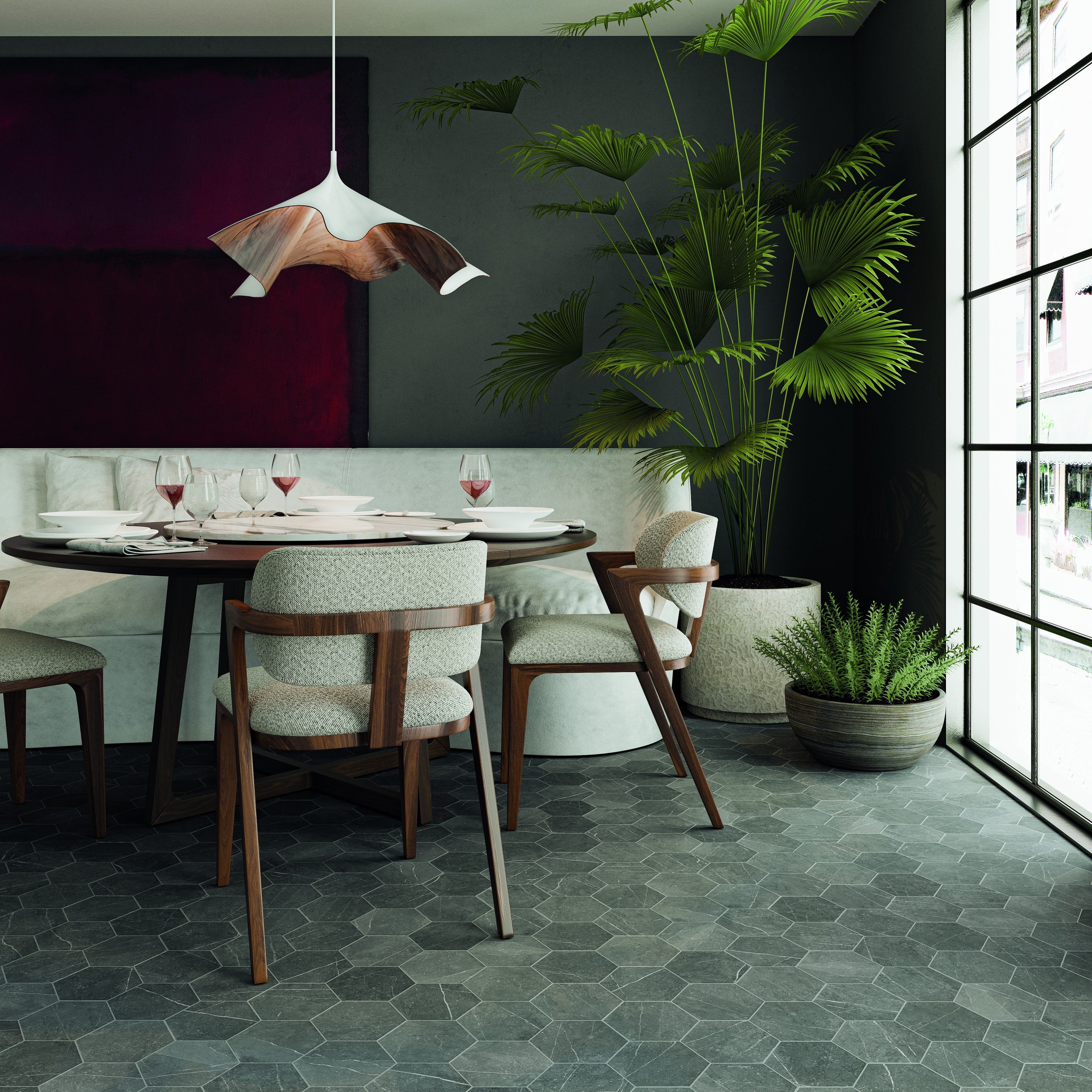 PIETRA: Graphite Hexagon Field Tile (5.5"x6.3"x8.5-mm | matte)