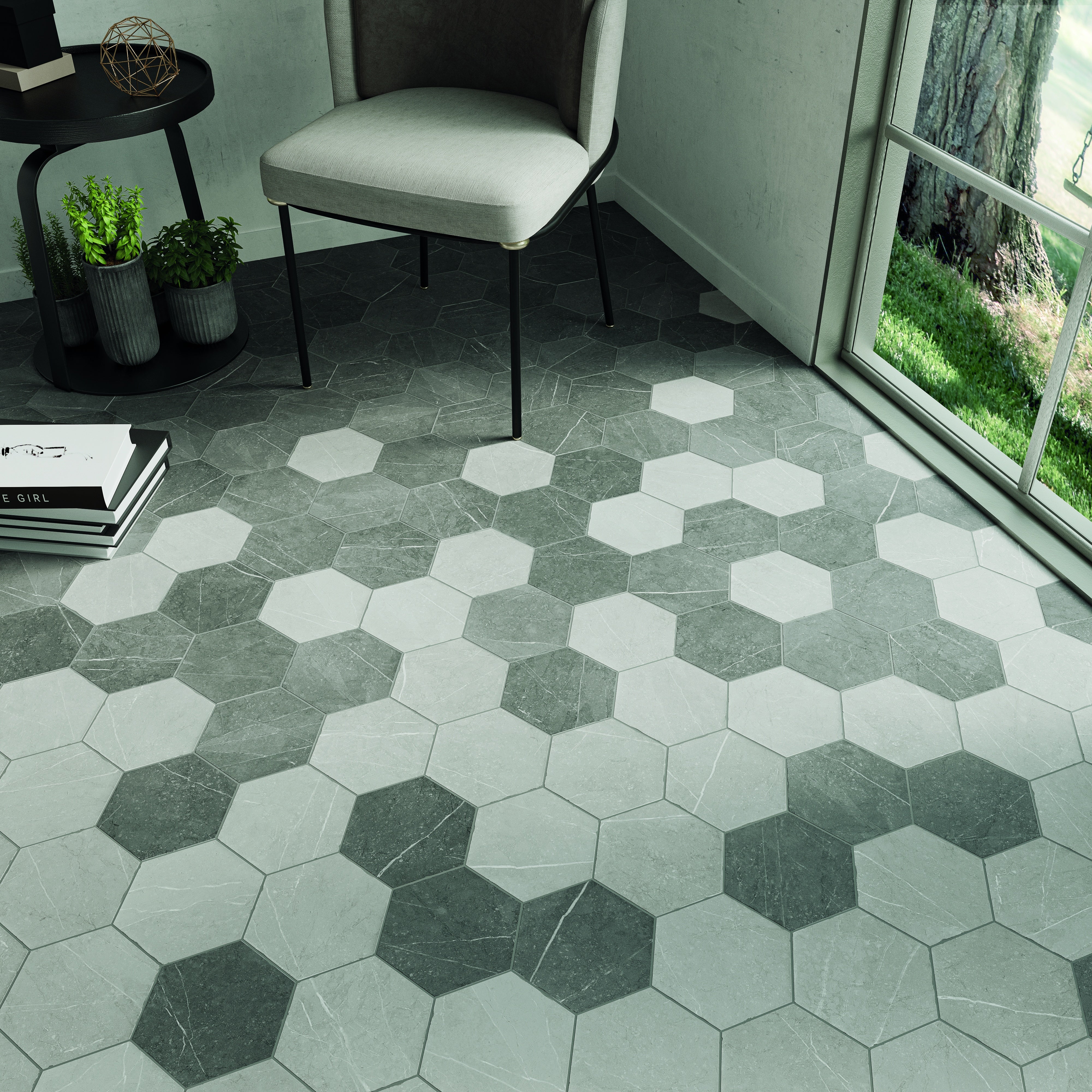PIETRA: Graphite Hexagon Field Tile (5.5"x6.3"x8.5-mm | matte)