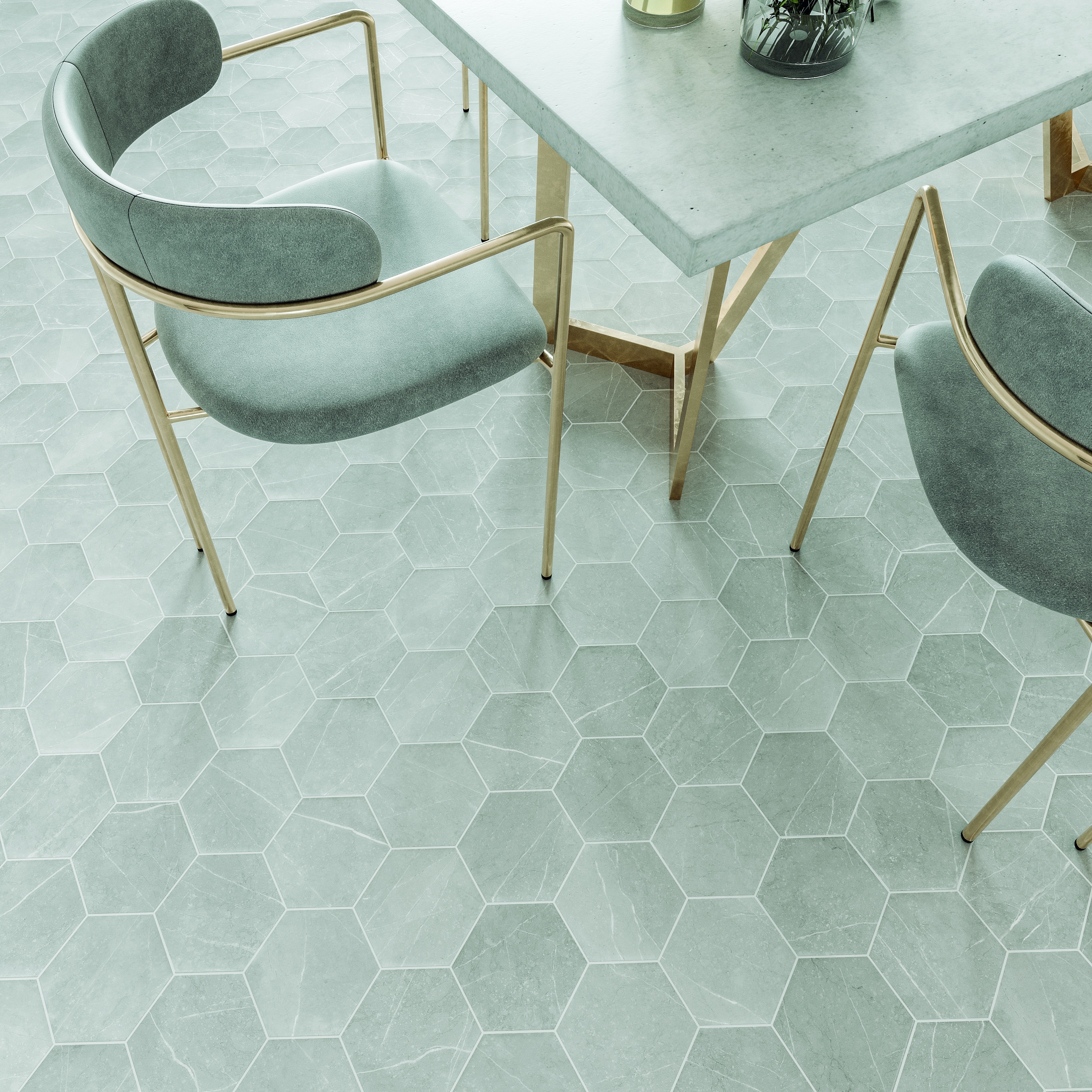 PIETRA: Grey Hexagon Field Tile (5.5"x6.3"x8.5-mm | matte)