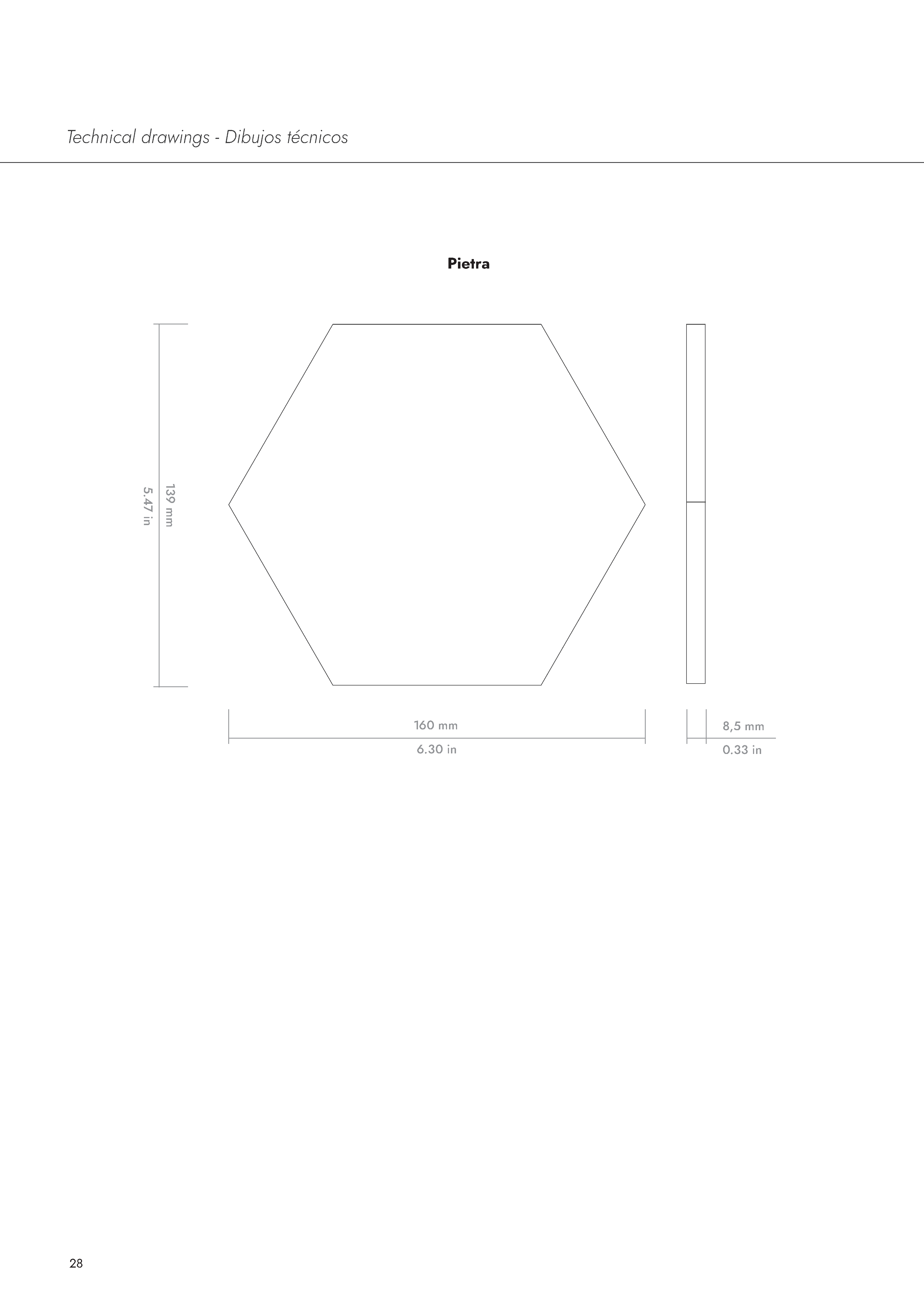 PIETRA: Graphite Hexagon Field Tile (5.5"x6.3"x8.5-mm | matte)