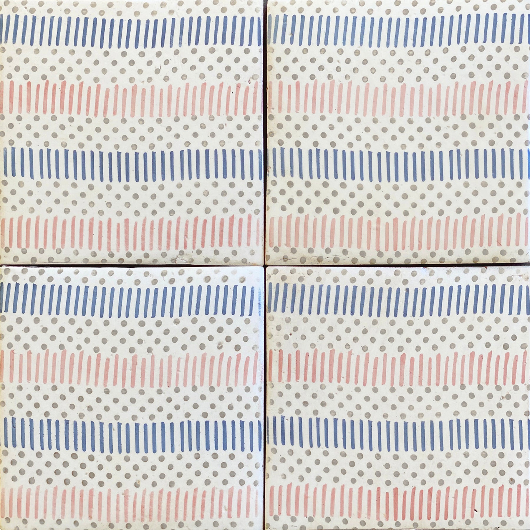 ROSEWATER: 4 Glazed Terracotta Field Deco Tile (6"x6"x5/8 | matte)