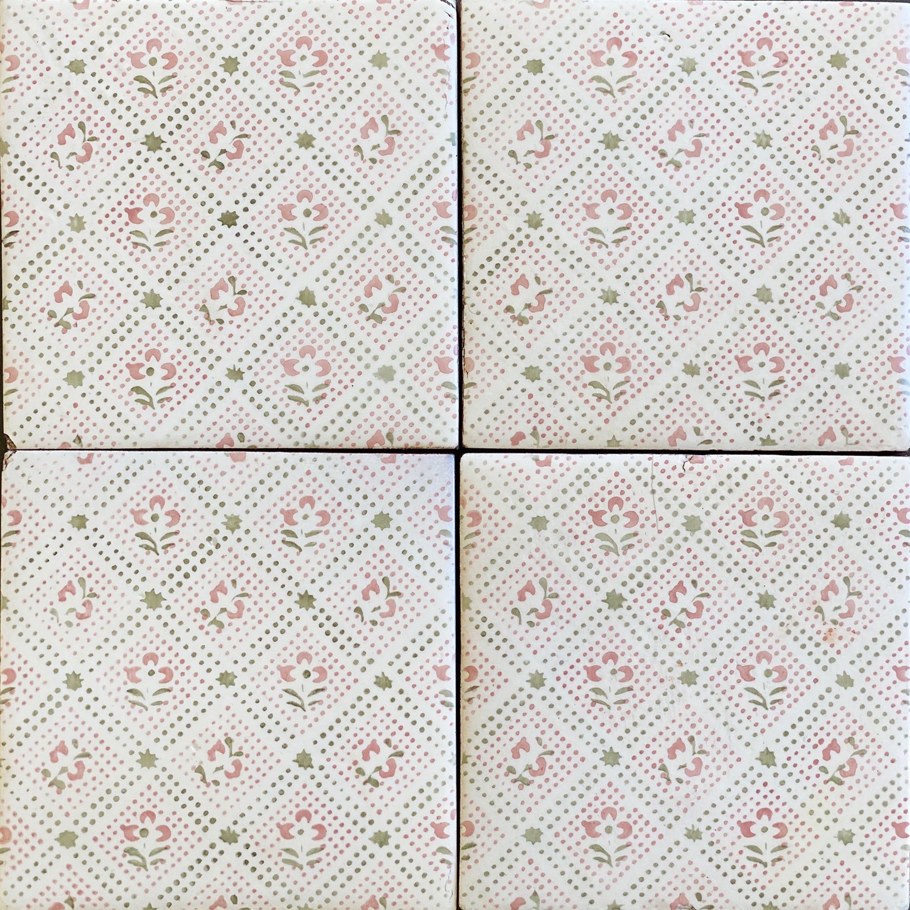 ROSEWATER: 8 Glazed Terracotta Field Deco Tile (6"x6"x5/8 | matte)