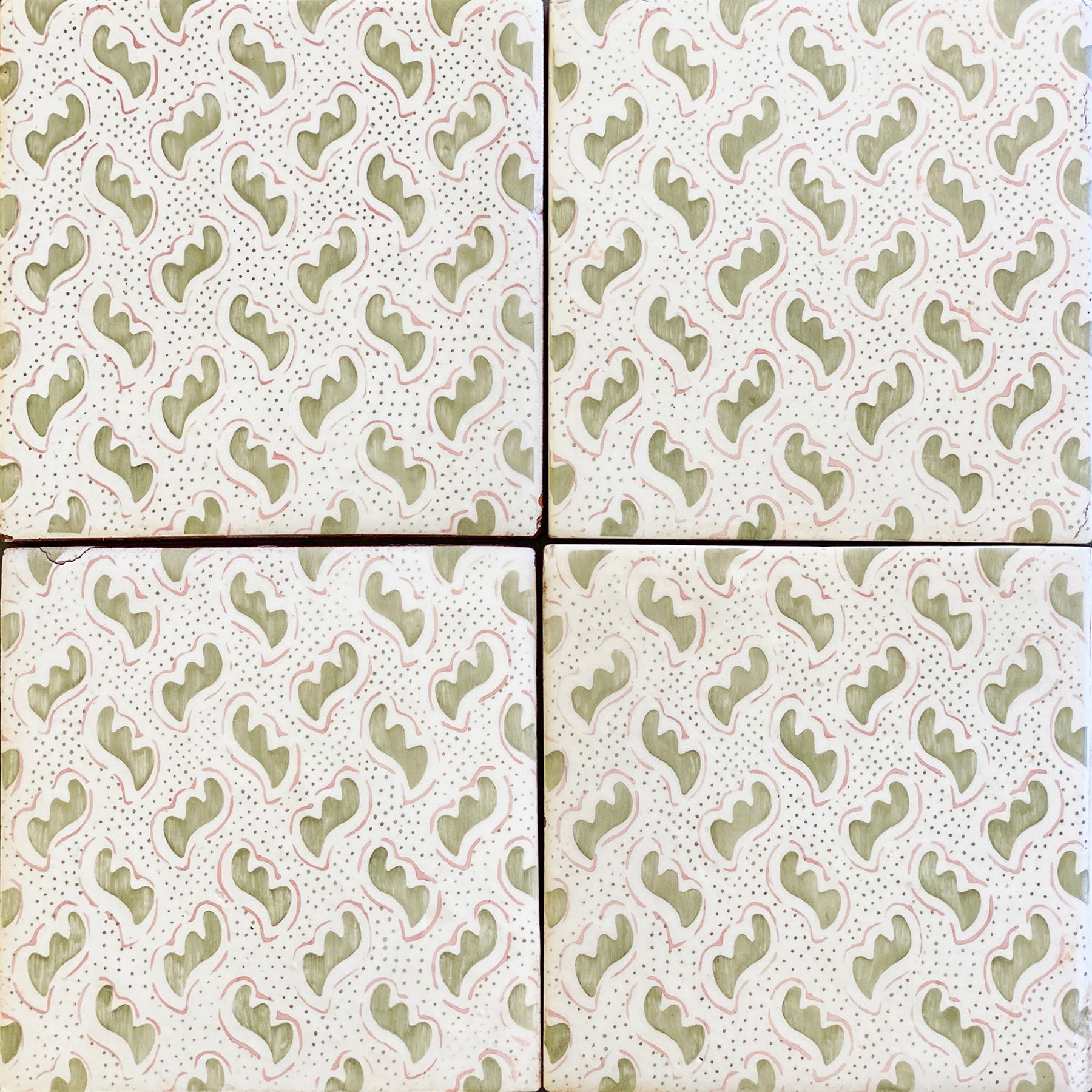 ROSEWATER: 9 Glazed Terracotta Field Deco Tile (6"x6"x5/8 | matte)