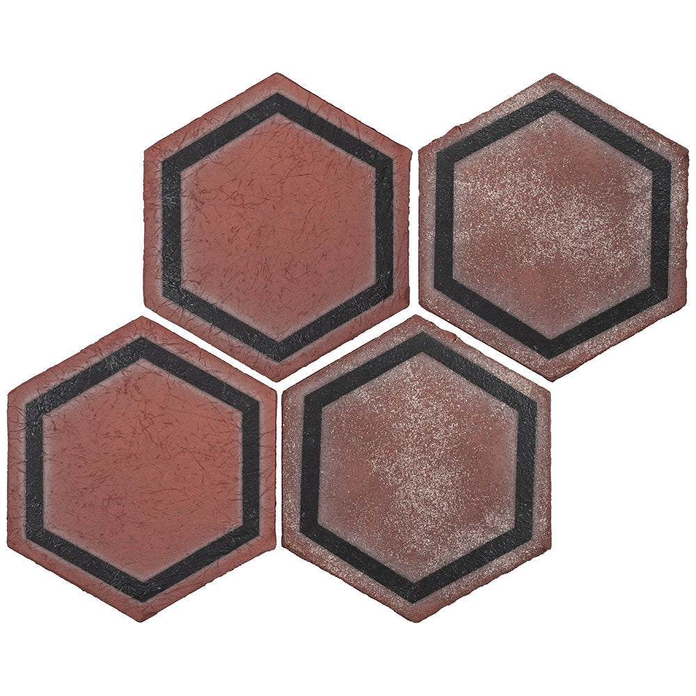 TIERRA MADRE: 01 Studio Black Natural Terracotta Field Deco Hexagon Tile (8"x⅜" | matte)