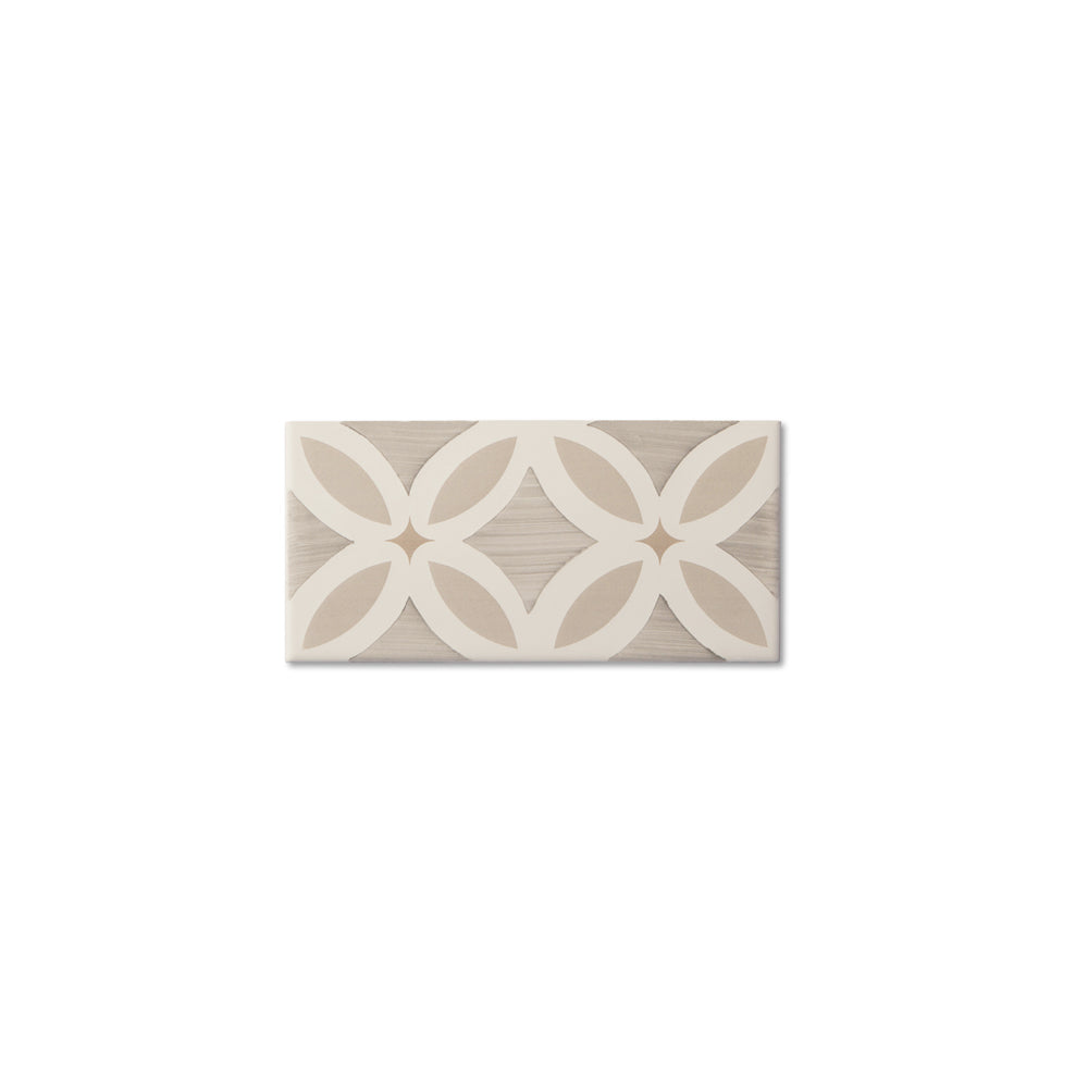 adex ceramic tile for indoor wall and or floor studio blend tile deco glossy translucent mono flat rectangle 2_8x5_8 handpainted flower listello dawn distributed by surface group international
