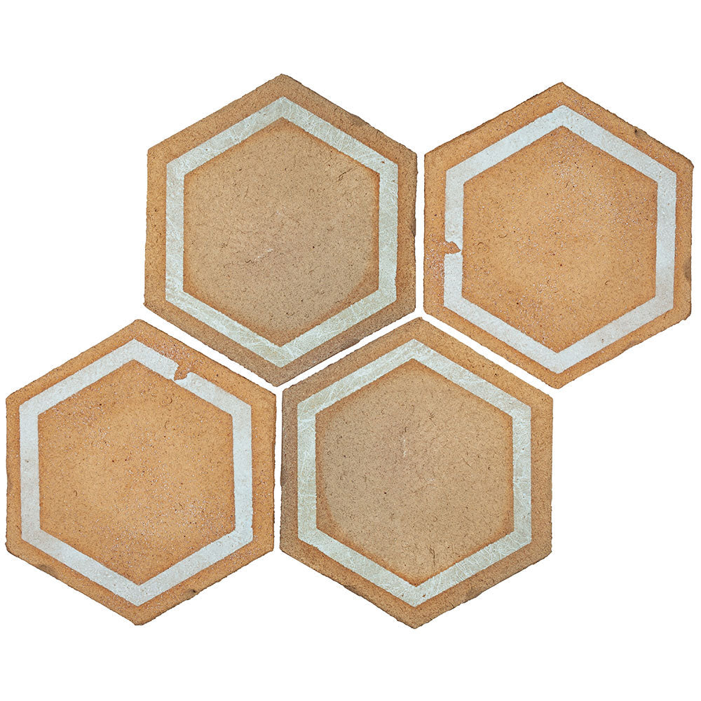 TIERRA MADRE: 01 Blonde White Natural Terracotta Field Deco Hexagon Tile (8"x⅜" | matte)
