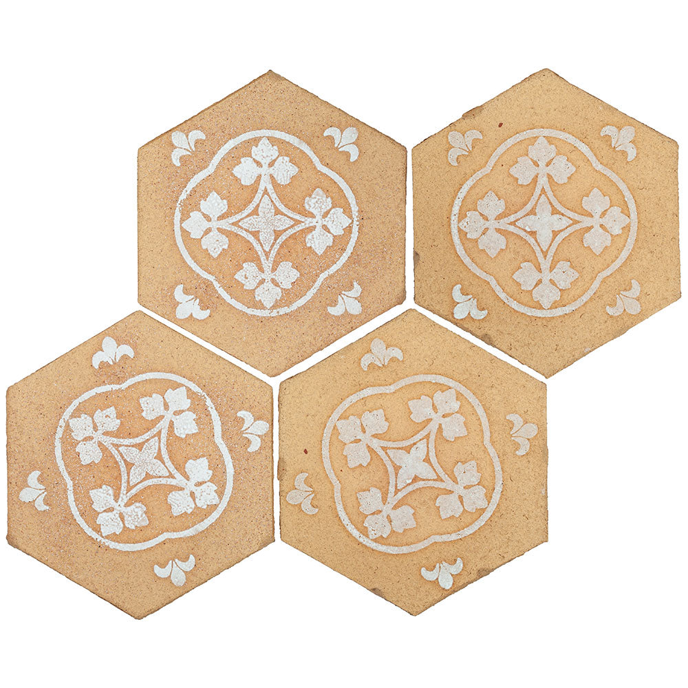 TIERRA MADRE: 05 Blonde White Natural Terracotta Field Deco Hexagon Tile (8"x⅜" | matte)