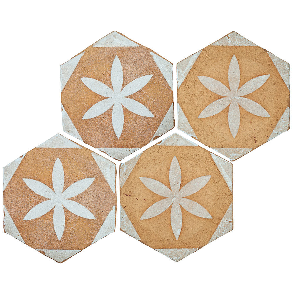 TIERRA MADRE: 03 Blonde White Natural Terracotta Field Deco Hexagon Tile (8"x⅜" | matte)