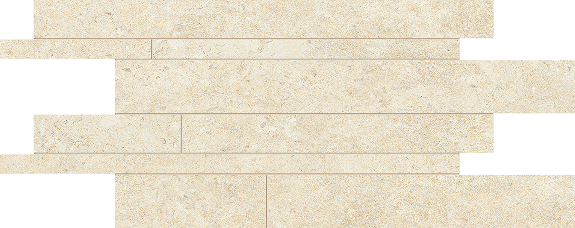 Landscape: Limestone Avorio Listelli Sfalsati Slides Mosaic (12"x24"x9.5-mm | silktech)