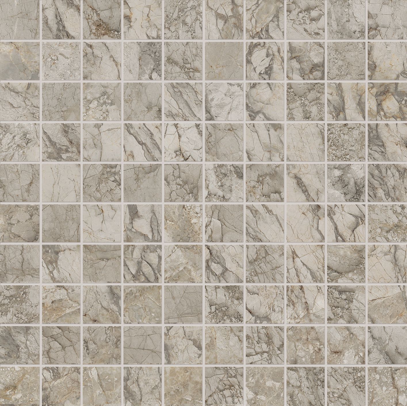 Tele Di Marmo: Breccia Braque Straight Stack 1x1 Mosaic (12"x12"x9.5-mm | glossy)