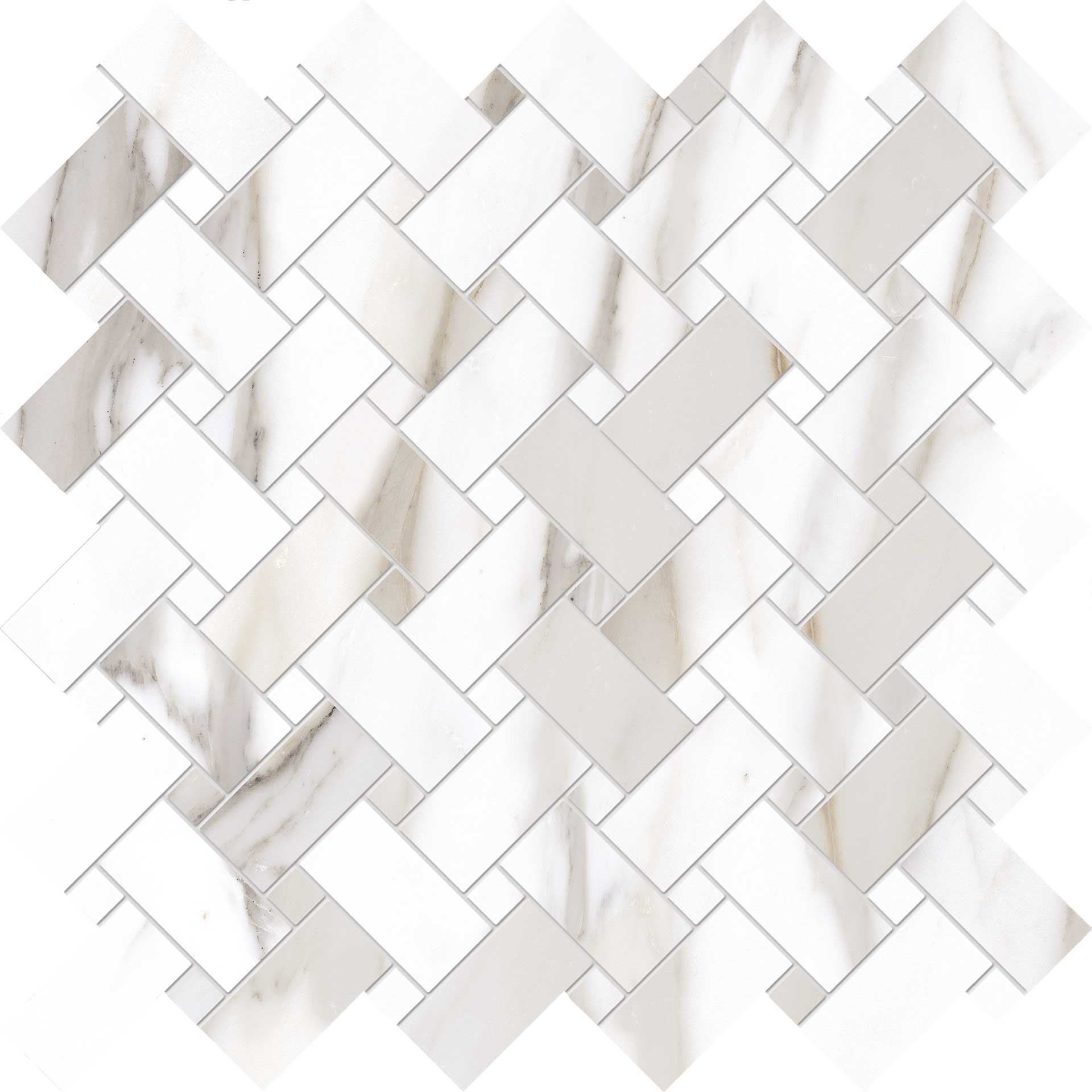 Tele Di Marmo Reloaded: Calacatta Gold Canova Basketweave Mosaic (12"x12"x9.5-mm | glossy)