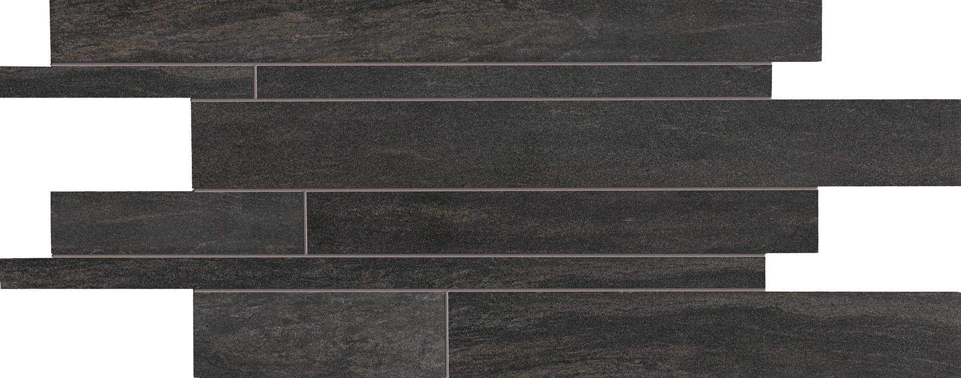 Stone Project: Controfalda Mix Black Listelli Sfalsati Slides Mosaic (12"x24"x9.5-mm | matte)