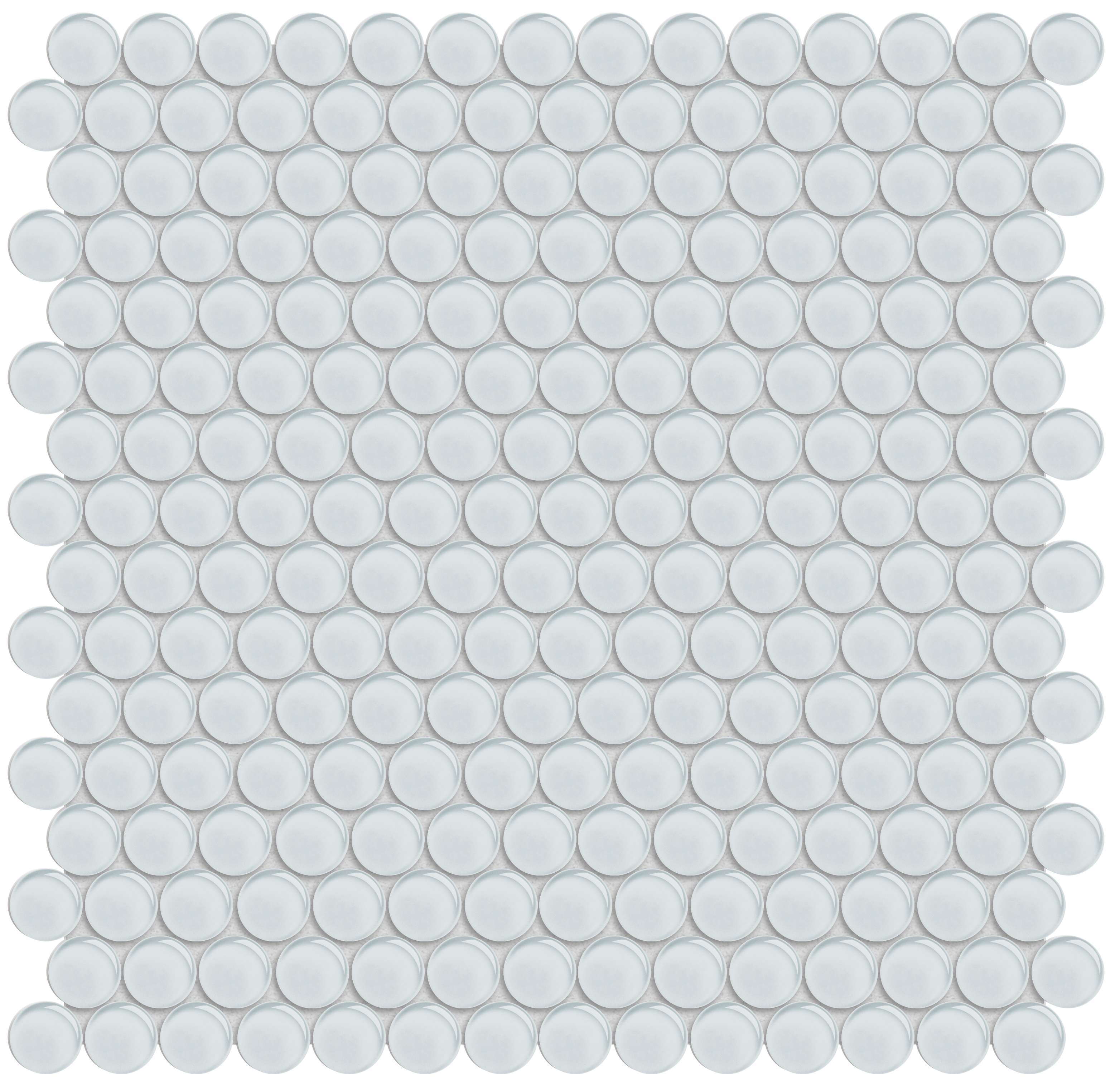 ice penny round pattern fused glass mosaic from element anatolia collection distributed by surface group international glossy finish rounded edge mesh shape