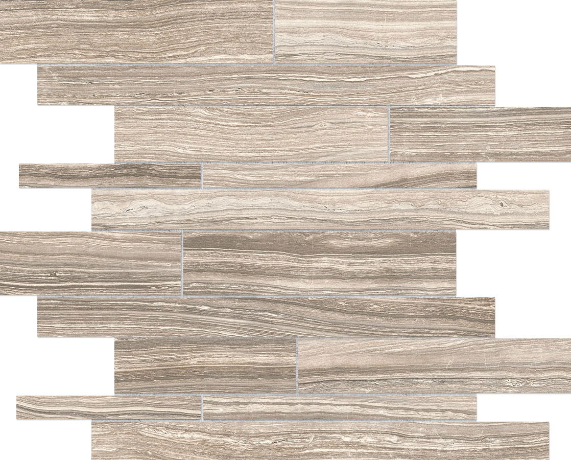 clay random strip pattern glazed porcelain mosaic from eramosa anatolia collection distributed by surface group international matte finish straight edge edge mesh shape