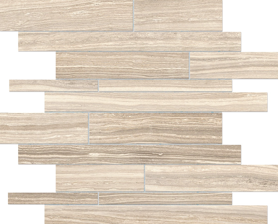 sand random strip pattern glazed porcelain mosaic from eramosa anatolia collection distributed by surface group international matte finish straight edge edge mesh shape