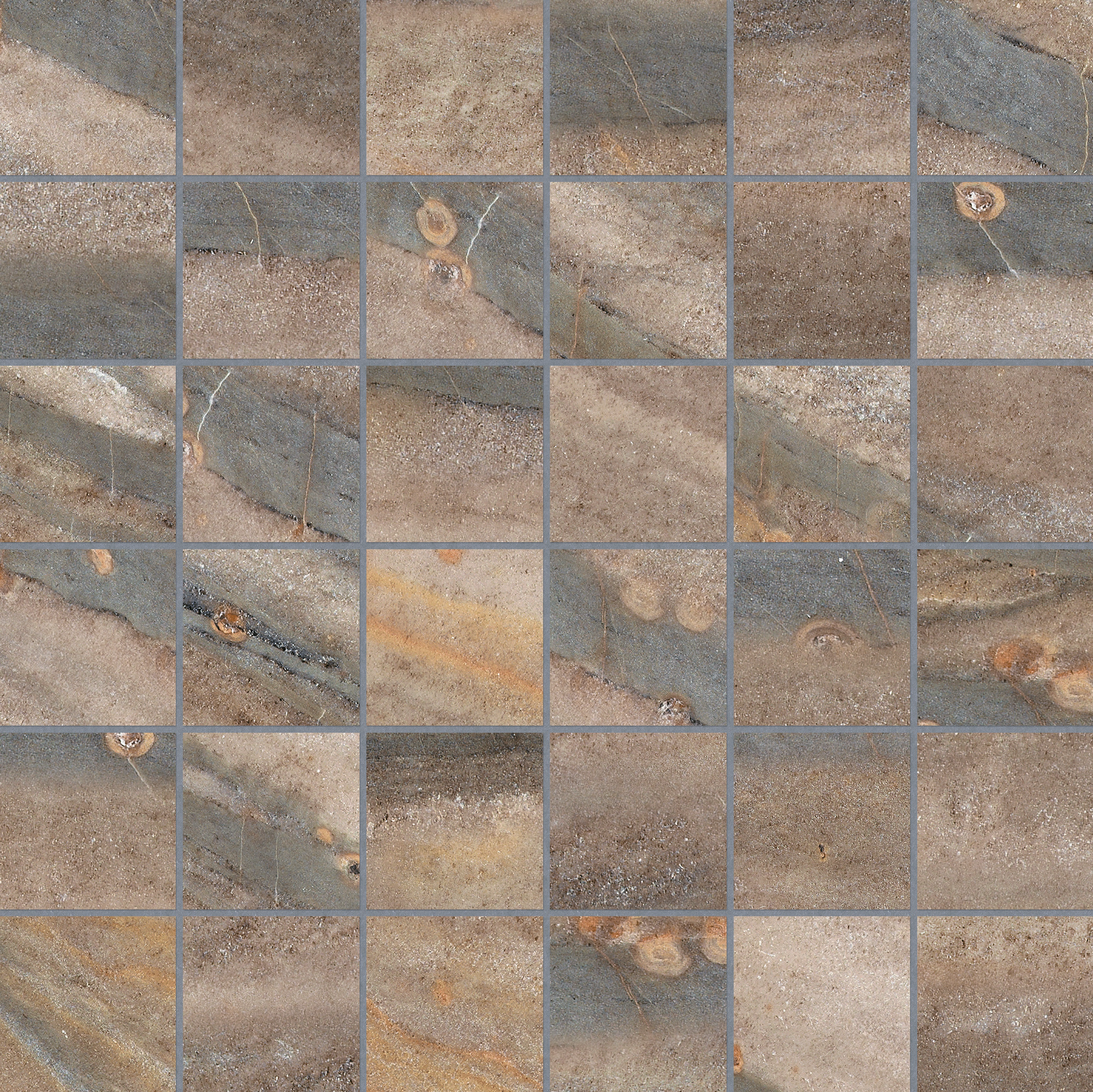 earth straight stack 2x2-inch pattern glazed porcelain mosaic from evolution anatolia collection distributed by surface group international matte finish straight edge edge mesh shape