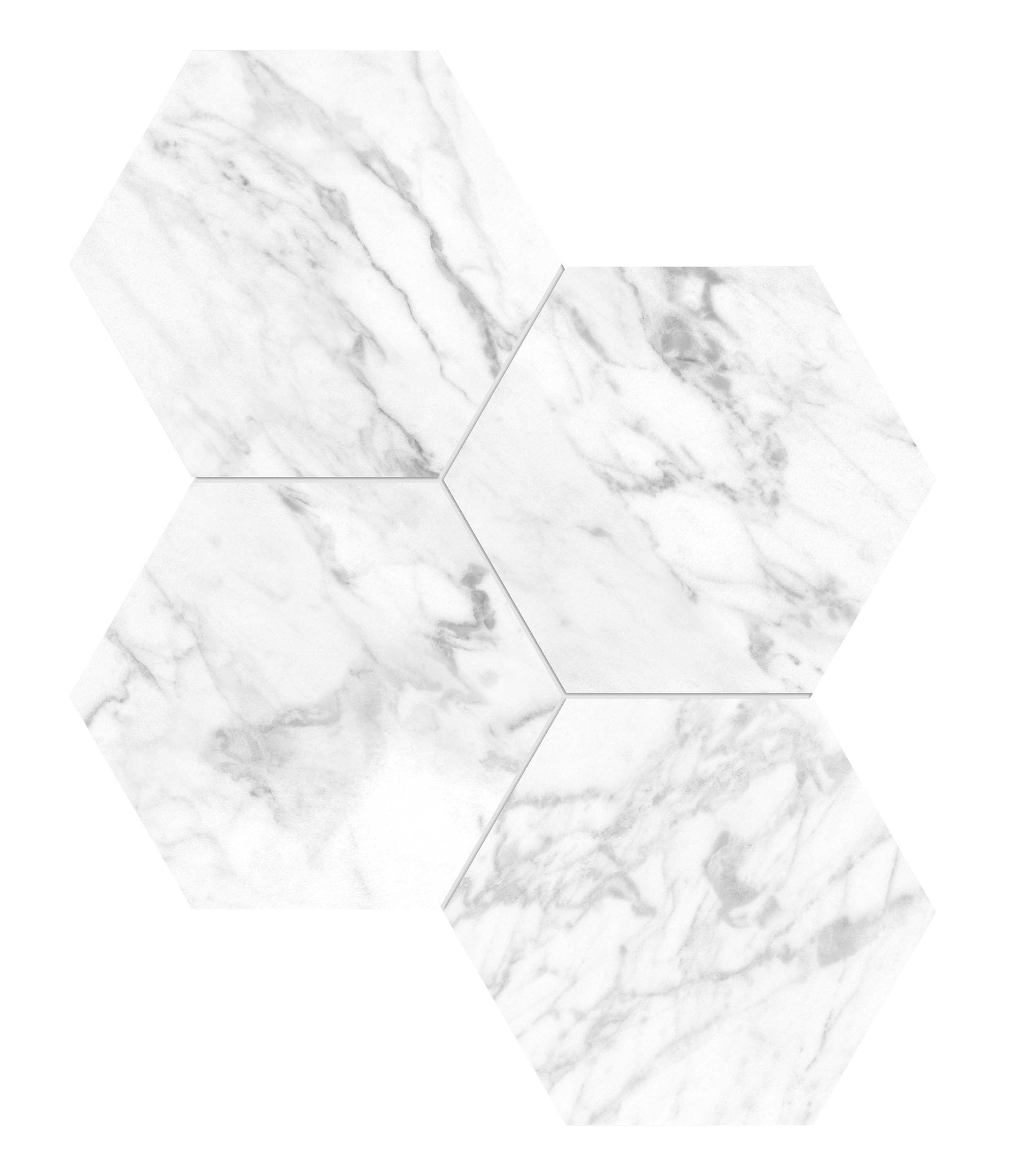 statuarietto hexagon 6-inch pattern glazed porcelain mosaic from la marca anatolia collection distributed by surface group international polished finish straight edge edge mesh shape
