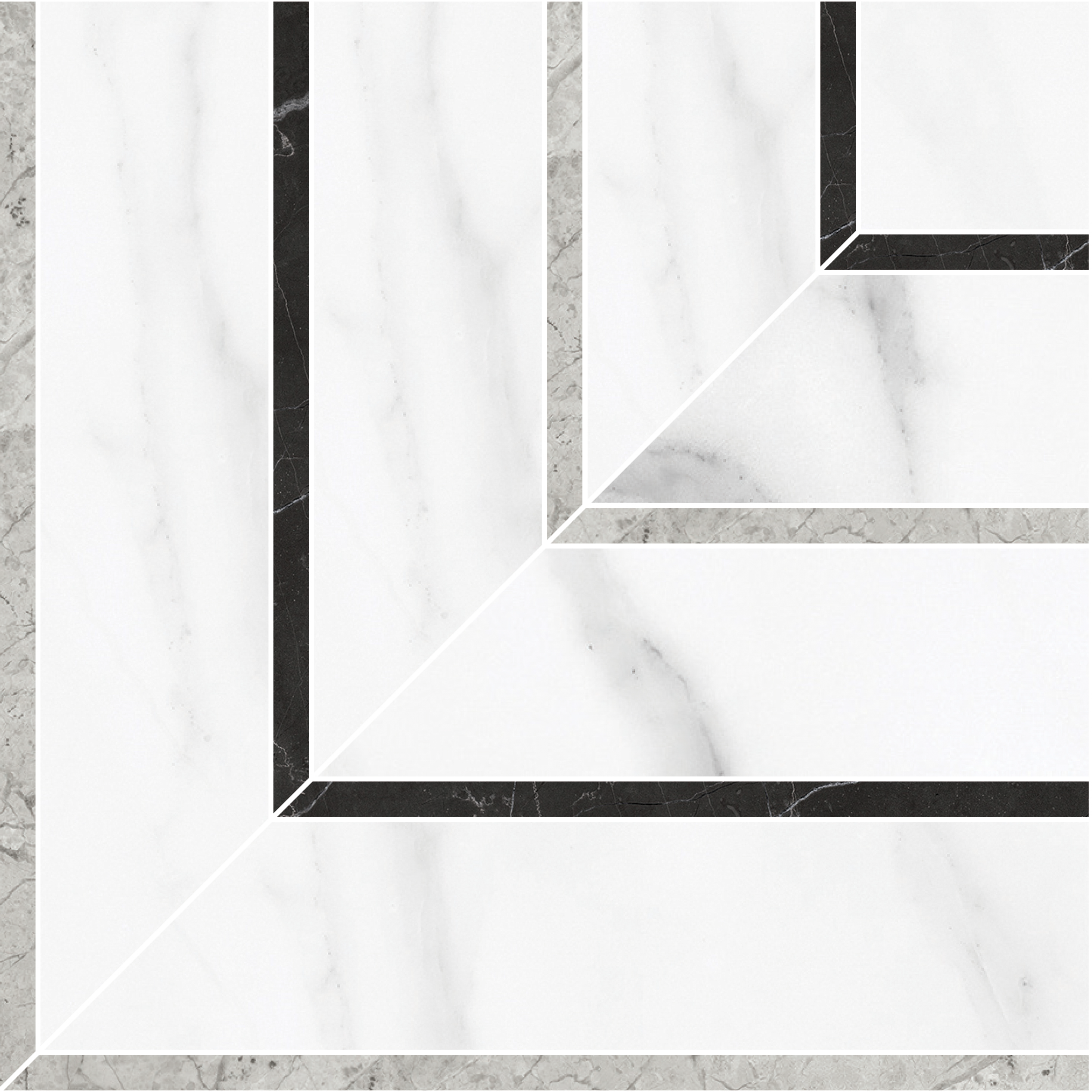 statuario nuovo picco pattern glazed porcelain mosaic from la marca anatolia collection distributed by surface group international honed finish straight edge edge mesh shape