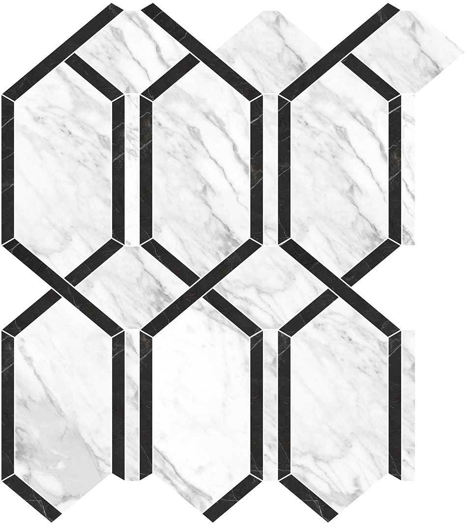 statuarietto modella pattern glazed porcelain mosaic from la marca anatolia collection distributed by surface group international polished finish straight edge edge mesh shape