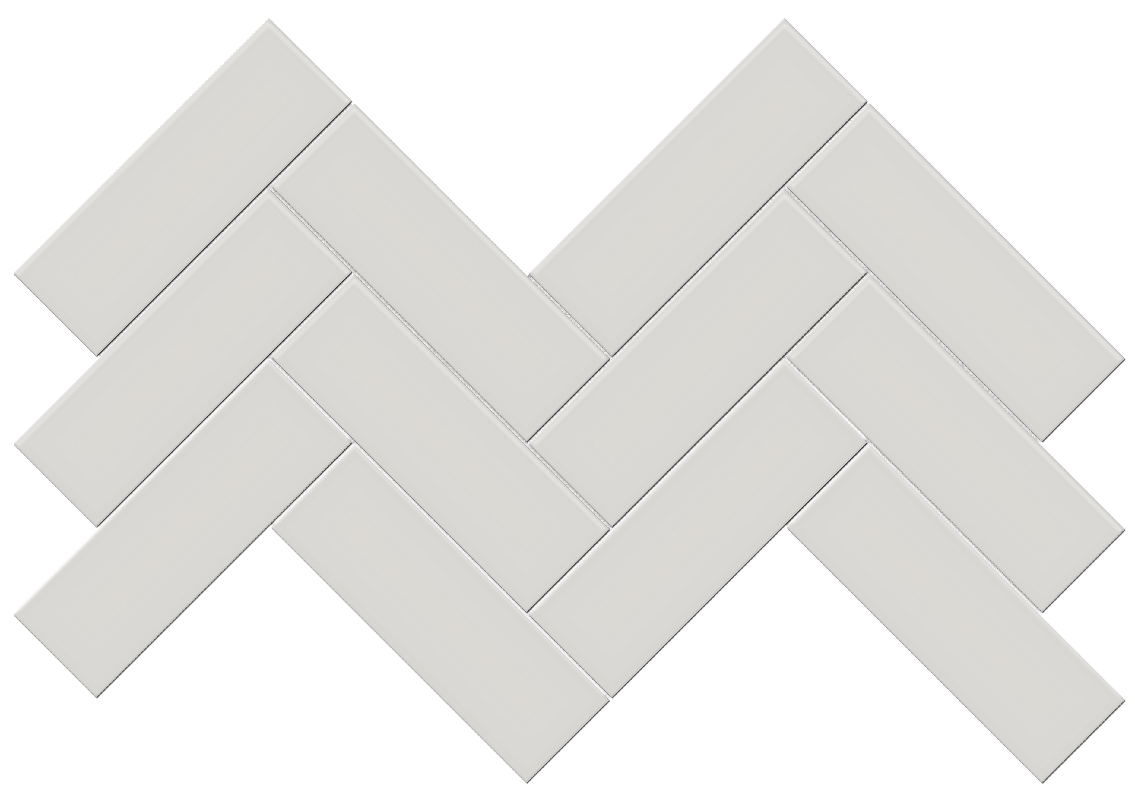 halo grey herringbone 2x6-inch pattern glazed porcelain mosaic from soho anatolia collection distributed by surface group international glossy finish pressed edge mesh shape