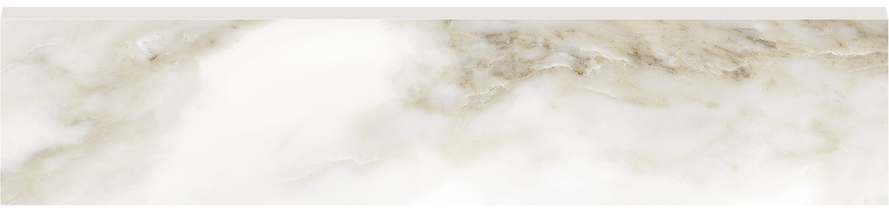 calacatta paonazzo pattern glazed porcelain bullnose molding from la marca anatolia collection distributed by surface group international polished finish straight edge edge 3x12 bar shape