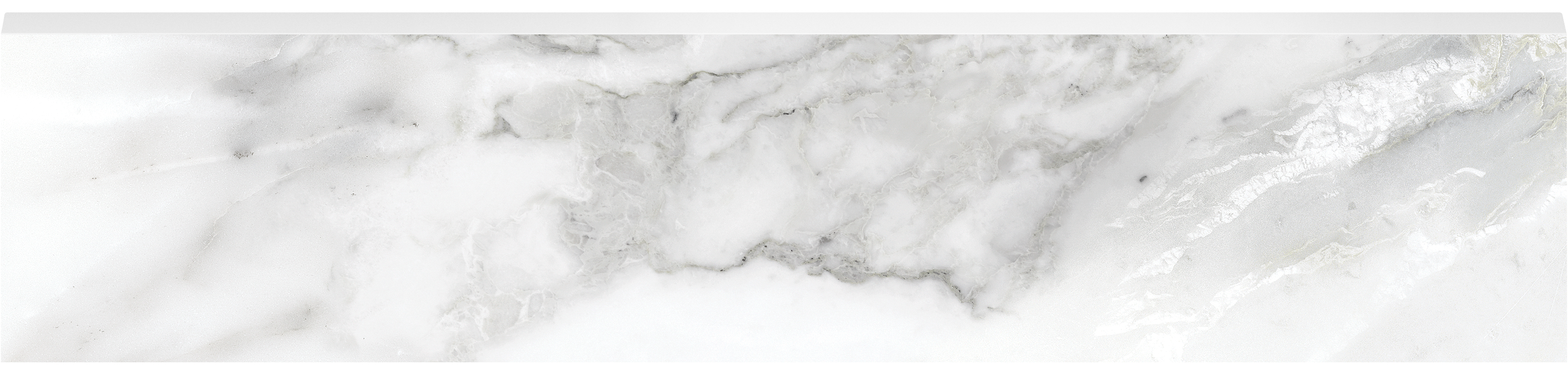 arabescato pattern glazed porcelain bullnose molding from la marca anatolia collection distributed by surface group international honed finish straight edge edge 3x12 bar shape