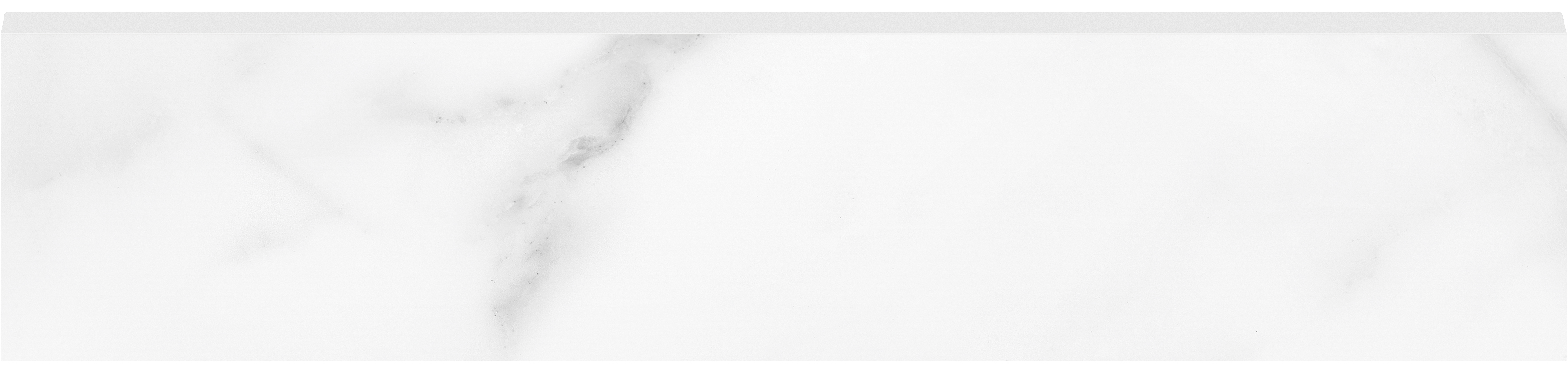 statuario nuovo pattern glazed porcelain bullnose molding from la marca anatolia collection distributed by surface group international honed finish straight edge edge 3x12 bar shape